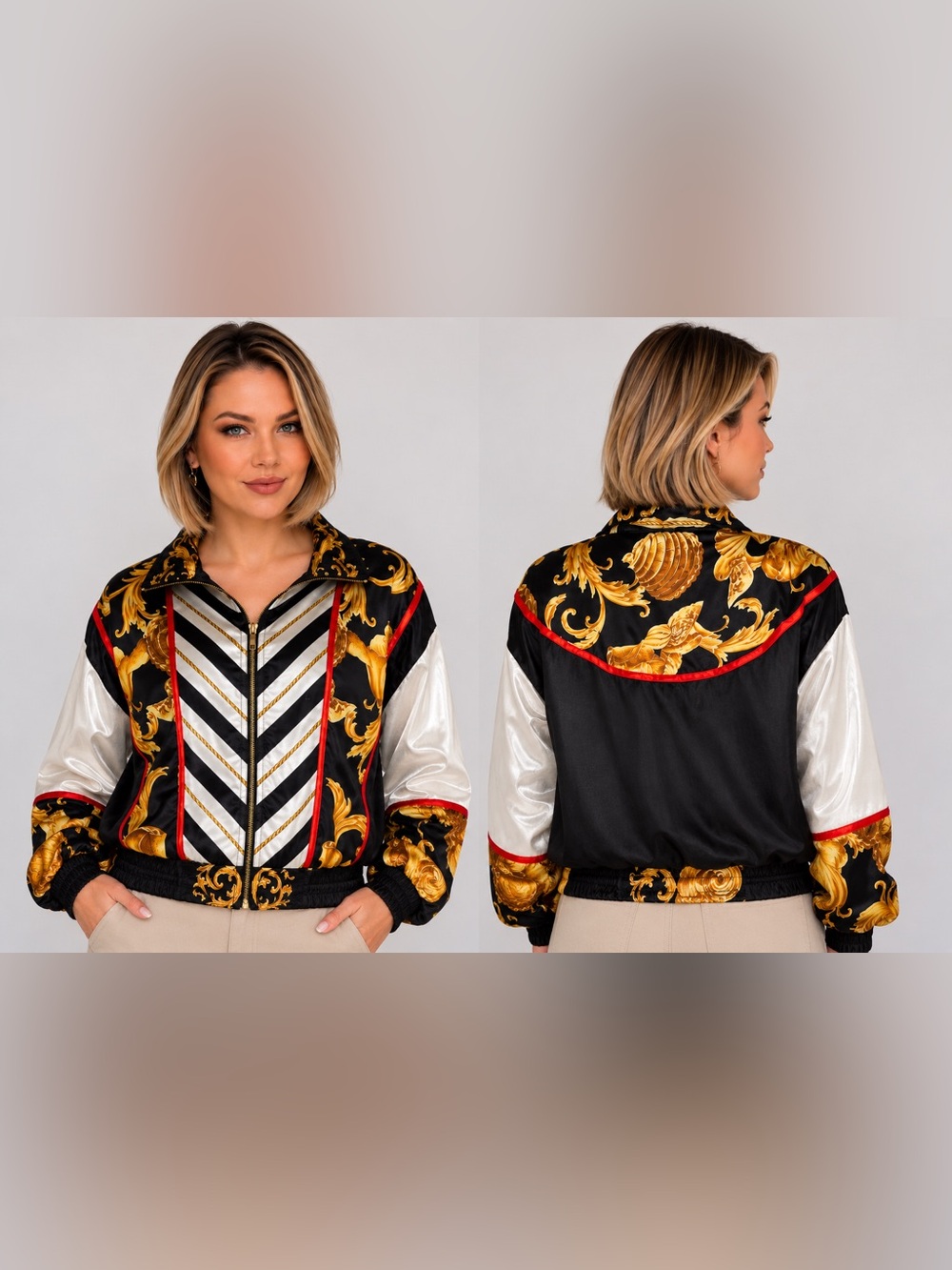 Vintage 80s/90s Baroque-Style Bomber Windbreaker Jacket (Giacca Sport) – Size M